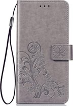 Shop4 - Samsung Galaxy A70 Hoesje - Wallet Case Bloemen Patroon Grijs