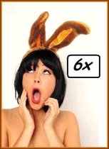 6x Hoofddiadeem konijnenoren bruin - diadeem haarband konijn haas oren pasen carnaval optocht thema feest