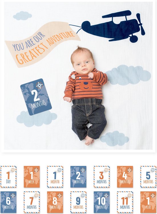 Lulujo Baby's First Year swaddle & cards - Greatest Adventure