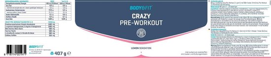 Body & Fit Crazy Pre-Workout - 407 gram (37 doseringen) - Citroen - Body & Fit
