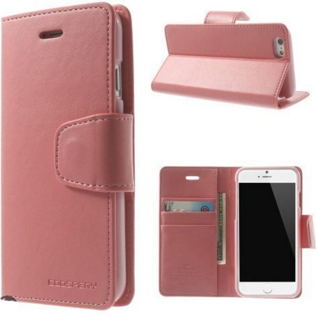 Goospery Sonata Leather case hoesje Geschikt voor: iPhone 6 Plus lichtroze