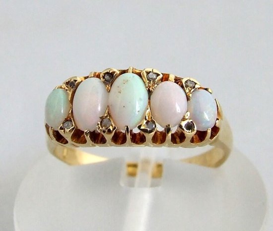 18 gouden ring met opaal en roosdiamant | bol.com