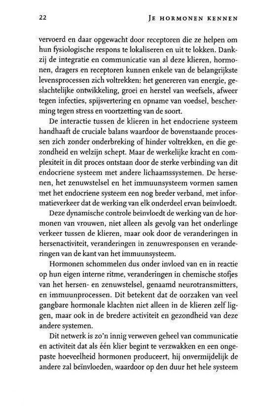 Tekstpagina uit boek over hormonen, met informatie over het endocriene systeem.