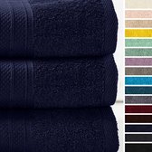 Lumaland - Handdoeken - Set van 3 badhanddoeken - 100% katoen -70 x 140 cm - Donkerblauw