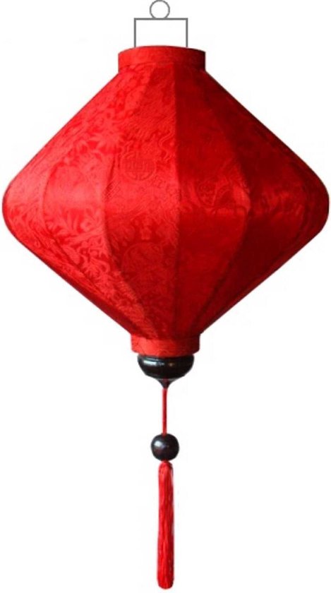 Rode zijden Japanse lampion lamp diamant D-RD-45-S