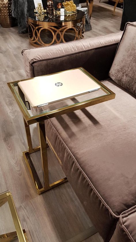 tsunami media Comorama Side table gouden frame met glasplaat. Laptop Tafel Bank aanschuif tafel |  bol.com
