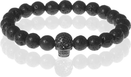 Foto: Memphis kralen armband lavasteen black skull