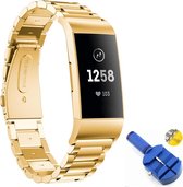 Metalen Armband Geschikt Voor Fitbit Charge 3 Horloge Band Strap - Schakel Polsband Strap RVS - Goud KLeurig