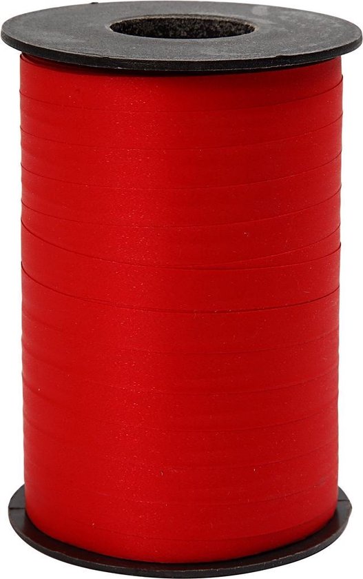 Rol mat rood cadeaulint van 10 mm breed op een zwarte spoel.