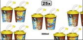 25x Piraat 3D-Drinkbeker incl. deksel 300ml - drink beker melk limonade chocomel piraten