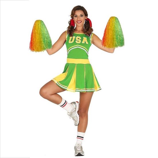 2x Stuks cheerball/pompom rood/geel/groen met ringgreep 33 cm - Cheerleader  verkleed... | bol.com