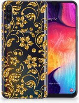 Geschikt voor Samsung Galaxy A50 TPU Hoesje Design Gouden Bloemen