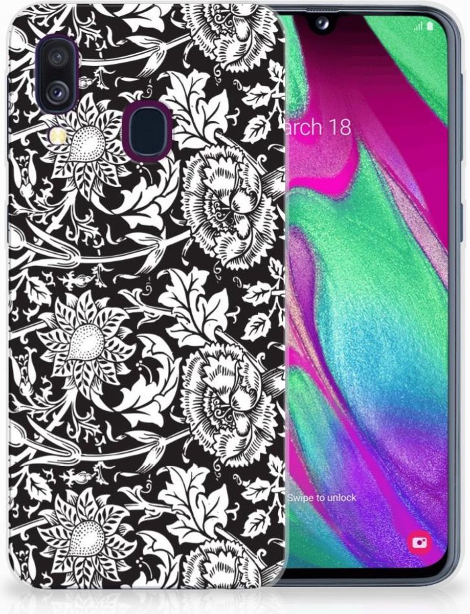 Samsung Galaxy A40 TPU Case Black Flowers