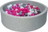 Ballenbad rond - grijs - 90x30 cm - met 450 fuchsia, grijs en witte ballen