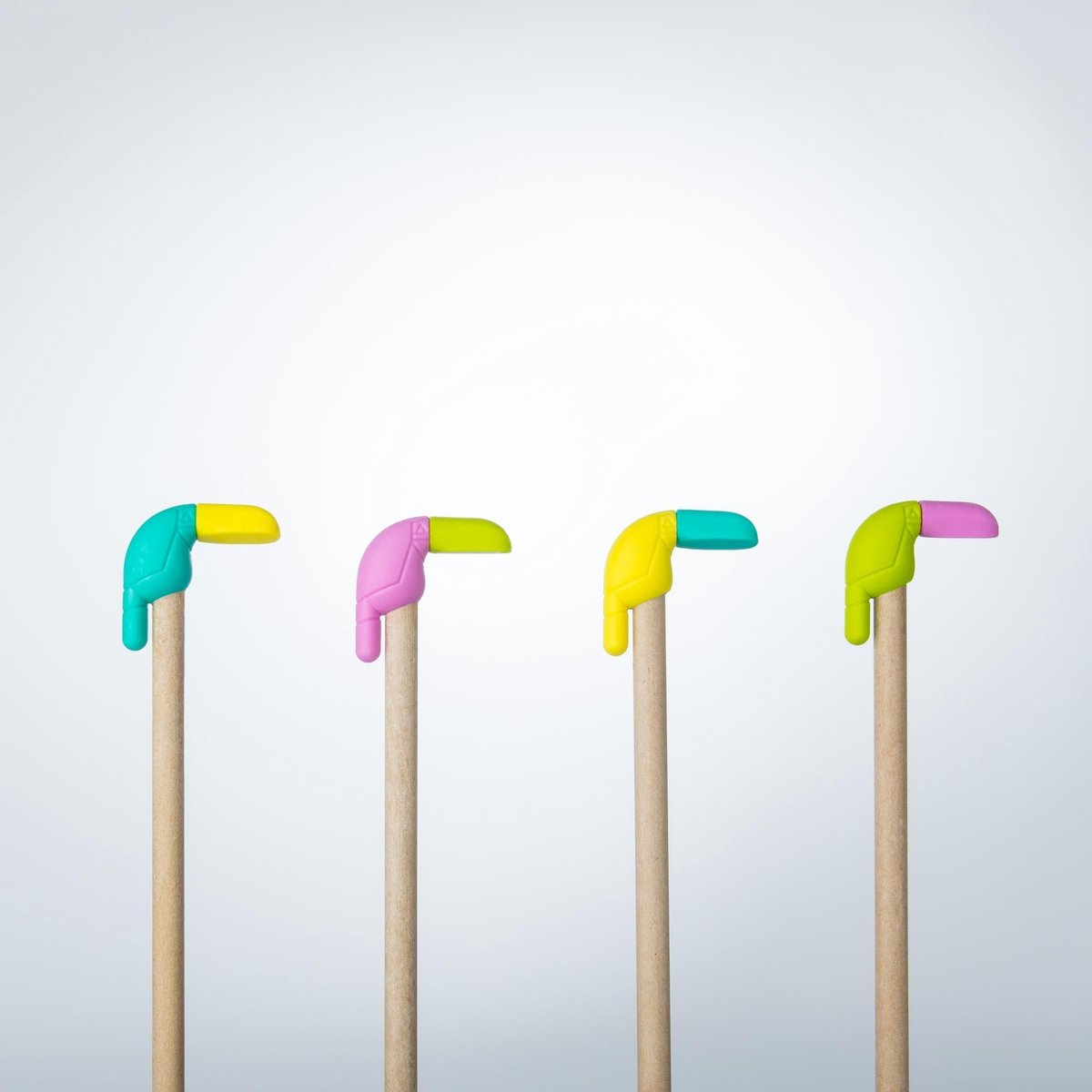 Mustard - Set gummen voor potlood - 16 stuks - tropische vogel