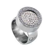 Quiges RVS Schroefsysteem Ring met Zirkonia Zilverkleurig Glans 19mm met Verwisselbare Zirkonia Wit 12mm Mini Munt