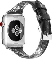 SmartphoneClip® Bandje leer zwart Grey Flowers geschikt voor Apple Watch 38 en 40 mm