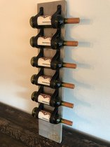 Verrast zijn Kansen Op de kop van Wijnrek van hout en taupe leer - 1mtr hoog en plaats voor 6 wijnflessen -  Wijnrek van... | bol.com