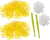600 élastiques Loom, bandes de métier à tisser de couleur jaune fuchsia avec crochets de tissage et clips en S