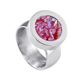 Quiges RVS Schroefsysteem Ring Zilverkleurig Glans 17mm met Verwisselbare Roze Vlokjes Schelp 12mm Mini Munt