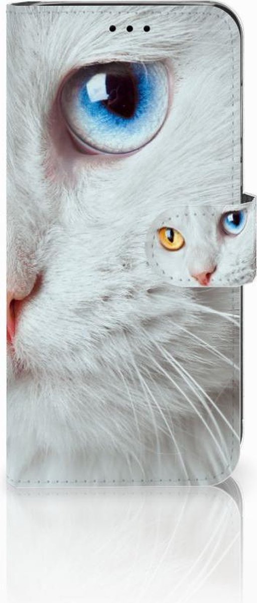 Huawei P20 Lite Telefoonhoesje met Pasjes Witte Kat