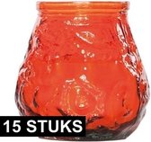 15x Oranje lowboy horeca mini kaars in glas 7 cm - Tafel/bistro kaarsen - Tafeldecoratie