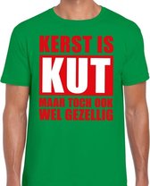 Foute Kerst t-shirt Kerst is kut maar toch ook wel gezellig groen voor heren S