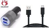 Olesit Autolader 3.1A oplader - 2 USB poorten - 5V/1.0 + 2.1A - Lader + Type C Kabel 1 Meter voor o.a  LG V30 ,Nexus 5X,