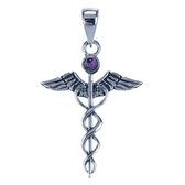 Zilveren Mercurius staf met amethyst ketting hanger