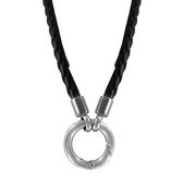 LOCKits 980600254 - Leren collier - gevlochten met staal element - 75 cm - zwart