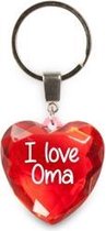 sleutelhanger - I Love Oma - diamant hartvormig rood