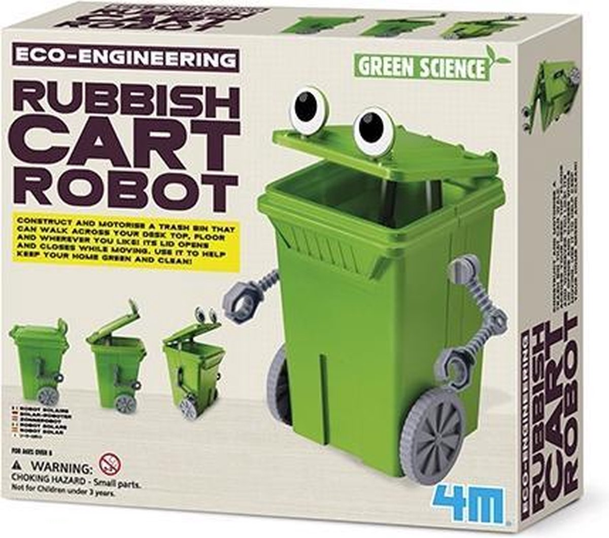 4M Kidzlabs GREEN SCIENCE/Eco-Engineering: AFVALBAK ROBOT, werkt op 1x1.5V AAA batterijen (niet inbegrepen), gedetailleerde instructies inbegrepen, doos 24x22x6cm, 8+