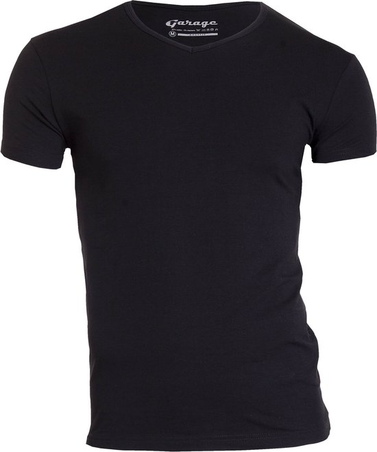 Garage 202 - Bodyfit T-shirt V-hals korte mouw zwart XXL 95% katoen 5% elastan