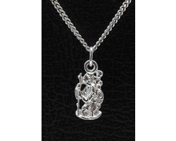 Zilveren Christoffel met stok ketting hanger