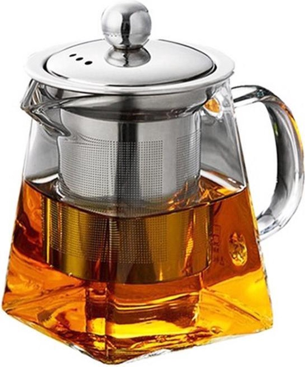 Glazen tea for one theepot met roestvrijstalen theefilter theepot met filter en deksel. Geschikt voor losse thee en theezakjes. Inhoud 550ml