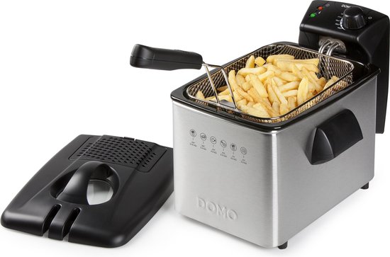 DOMO DO465FR Friteuse - 4 Liter - Frituurpan - Met Kijkvenster en Geurfilter - Koude Zone - Inox - 3000W