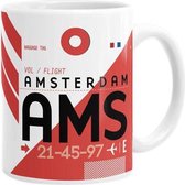 AMS (Amsterdam) - Mok / Beker - Keramiek - Warme/Koude dranken - Voor Reisliefhebbers - Vaatwasser & Magentron geschikt