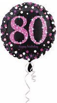 Helium Ballon 80 Jaar Roze 43cm leeg