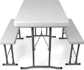 MaxxGarden Picknicktafel inklapbaar - Biertafel met banken - Vouwtafel + 2 vouwbare zitbanken - WIT- 105 cm