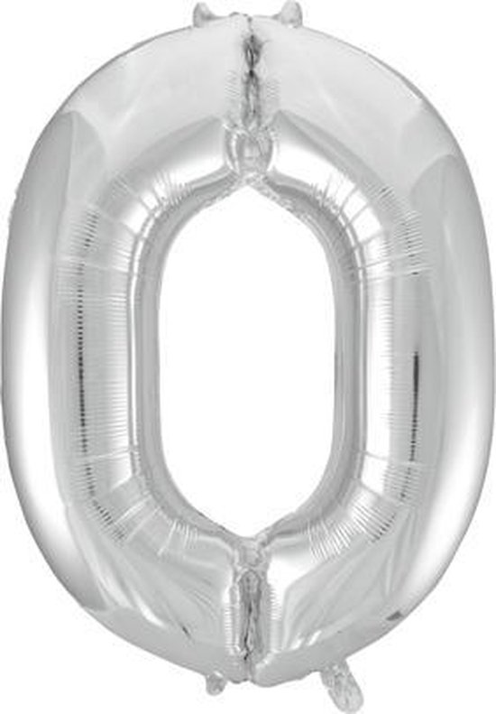 Folie Ballon Cijfer 0 Zilver 100cm - leeg