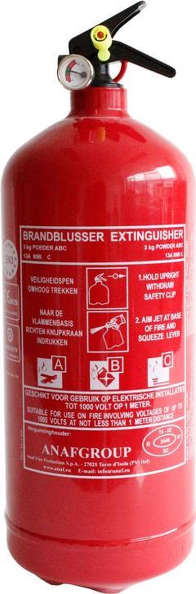 ANAF PS3-HX - Brandblusser - ABC - Poederblusser - 3KG + ophangbeugel