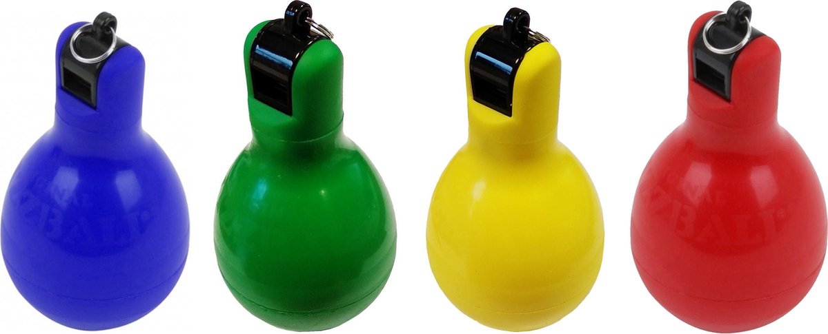 Set van 4 x Wizzball - Knijpfluit - Handfluit - Original Wizzball - hygiënische squeezy whistle