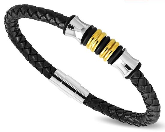 Bracelet Amanto Crijn Gold - Homme - Acier 316L - Cuir - 12 mm - 22 cm