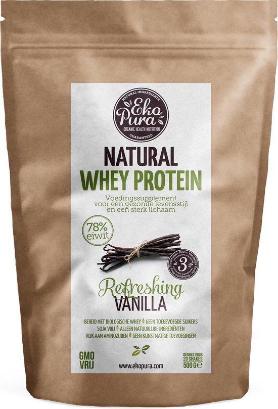 Ekopura Natural Whey Protein Vanilla (Natuurlijke wei eiwitten) - 500 gram