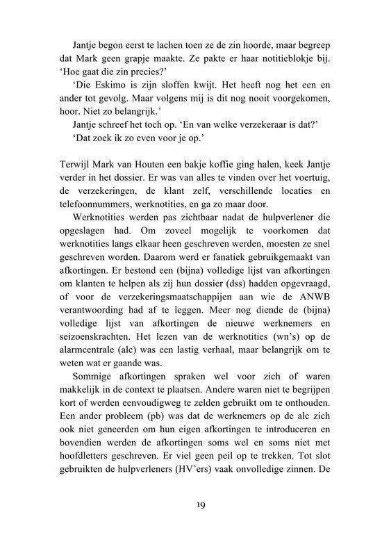 Pagina met tekst over Janje, Mark en het werk bij de ANWB. Beschrijft het gebruik van werknotities en afkortingen.