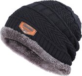 Warme Wollen Beanie met Gevoerde Binnenkant - Zwart - Winter Muts