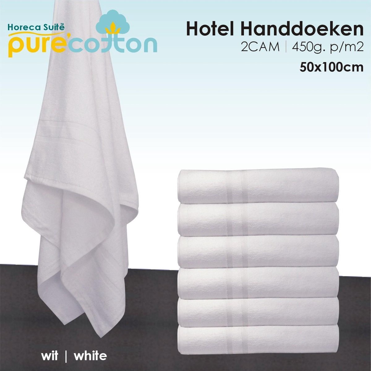 Hotel handdoeken 2CAM 450g. p/m² - Wit - set van 12 stuks - 50 x100cm
