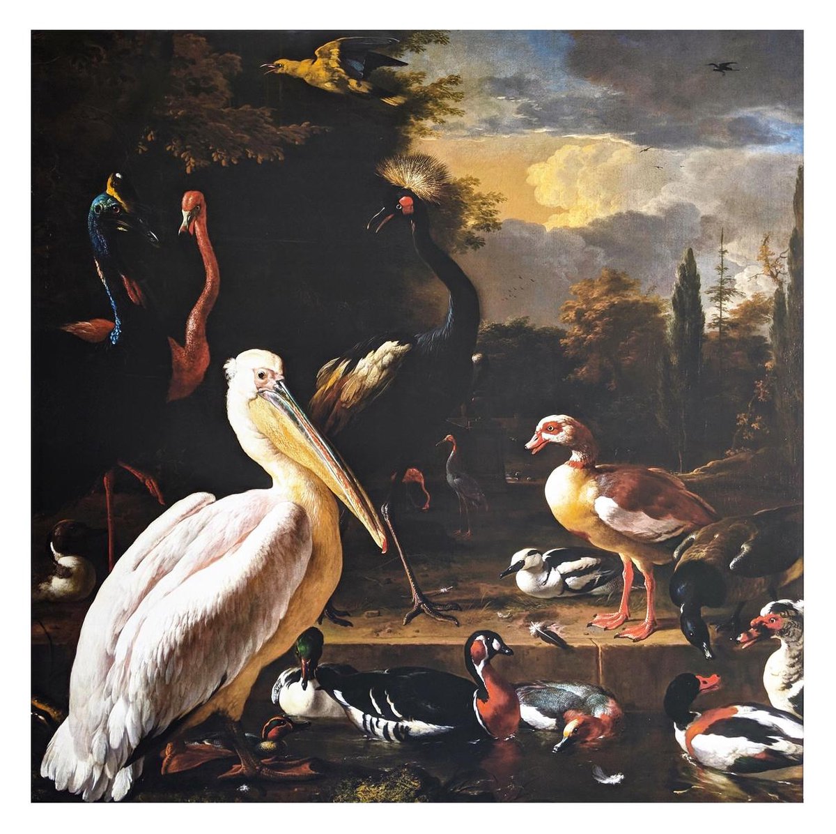 Canvas Schilderij - Het Drijvend Veertje - Melchior d'Hondecoeter - 100x100 cm