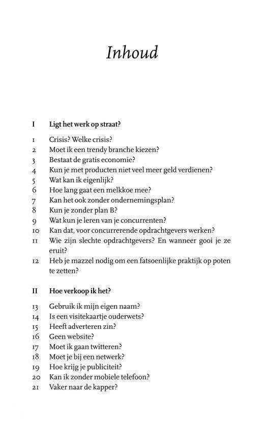 Inhoudsopgave met twee secties: 'Ligt het werk op straat?' en 'Hoe verkoop ik het?'
