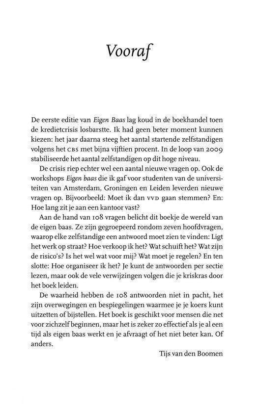 Voorwoordpagina van 'Eigen Baas' door Tijs van den Boomen.
